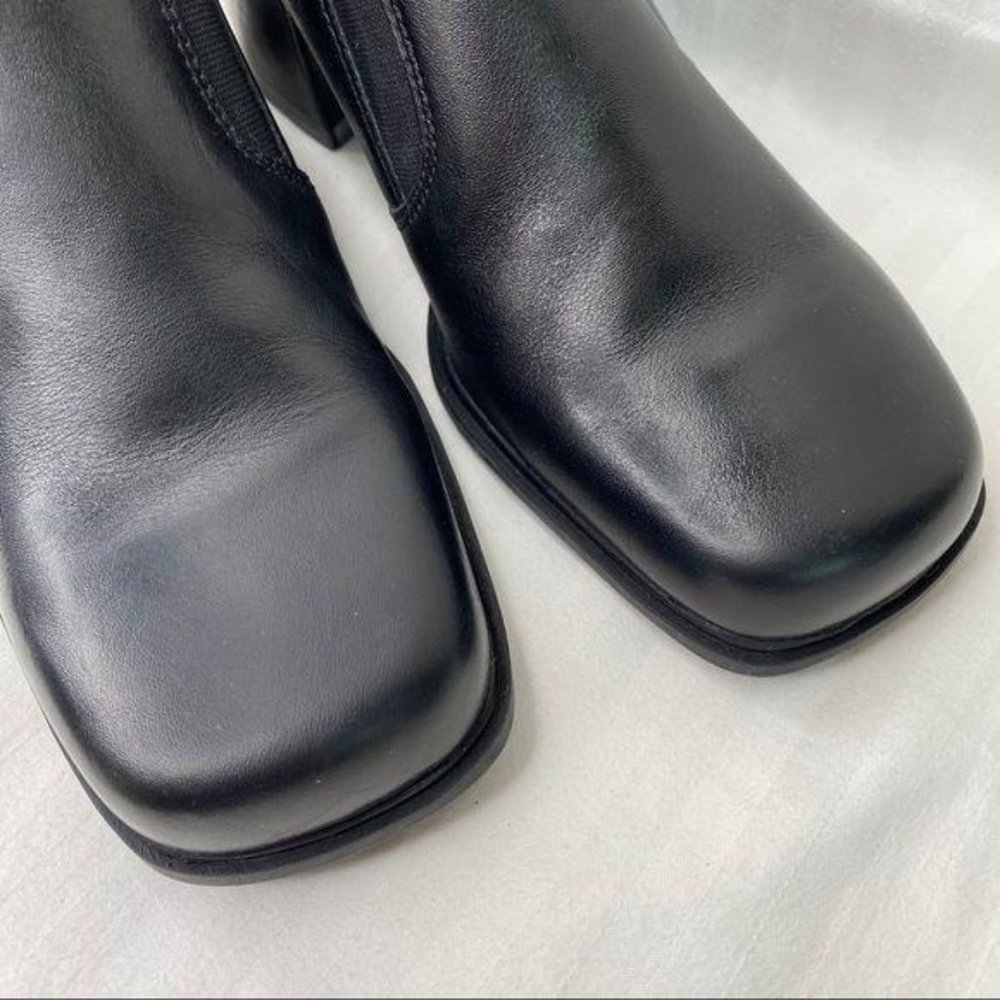 Ecco Black Leather Slip On Heeled Square Toe Shoes Y2K 6.5 or 7 - Picture 3 of 9